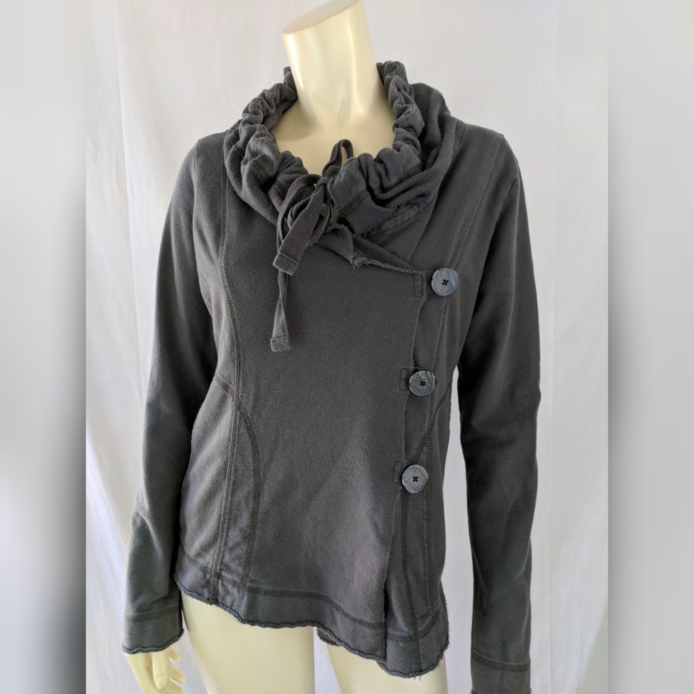 Lucky Brand Jacket M Cotton Gather Collar Raw Edge